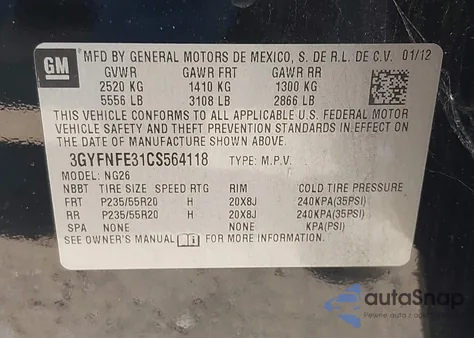 2012 Cadillac Srx Premium Collection from USA, damaged, VIN 3GYFNFE31CS564118